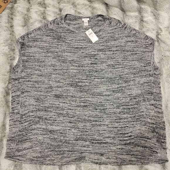 Pure Jill Elliptical Pullover Knit Top Black White Linen Blend, size 2X - Picture 4 of 9